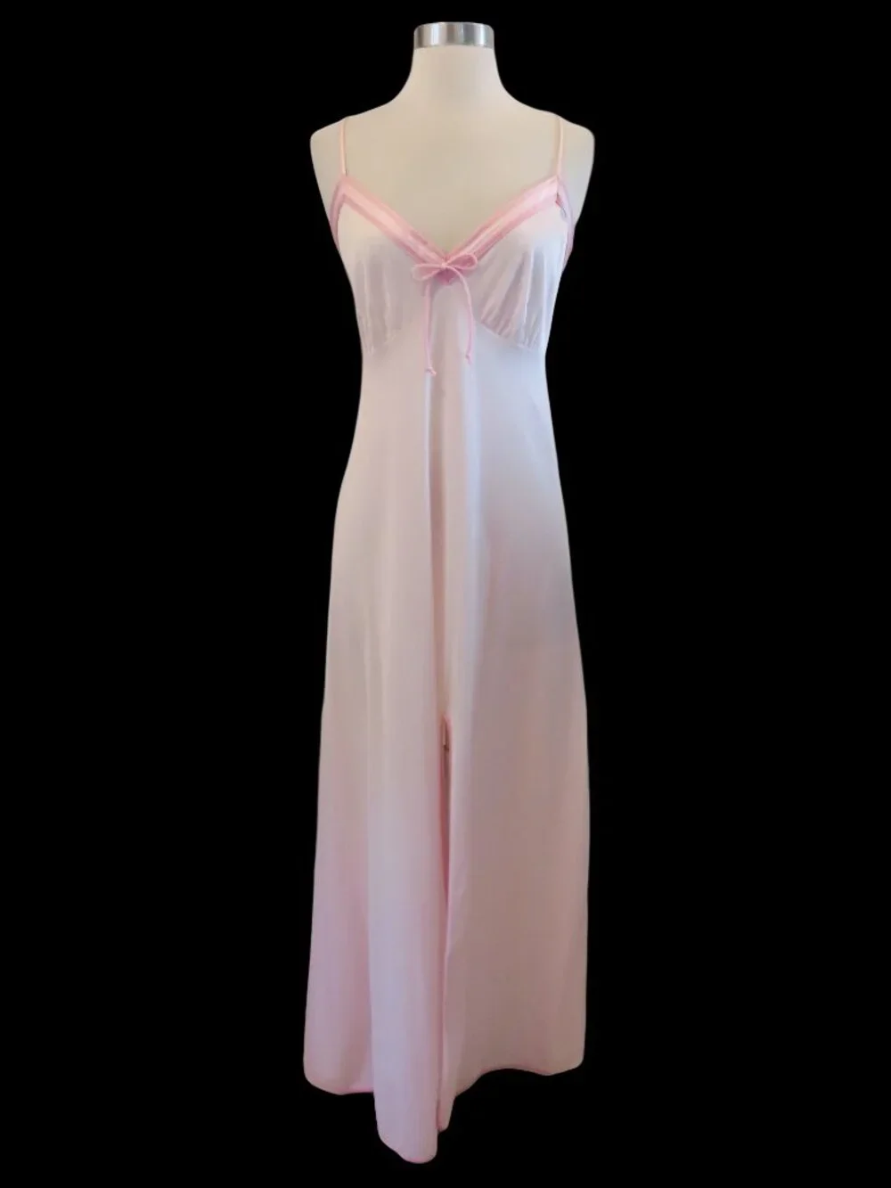 Vintage Pink Peignoir Set M Coquette Sheer Nylon Slip Dress Nightgown Robe